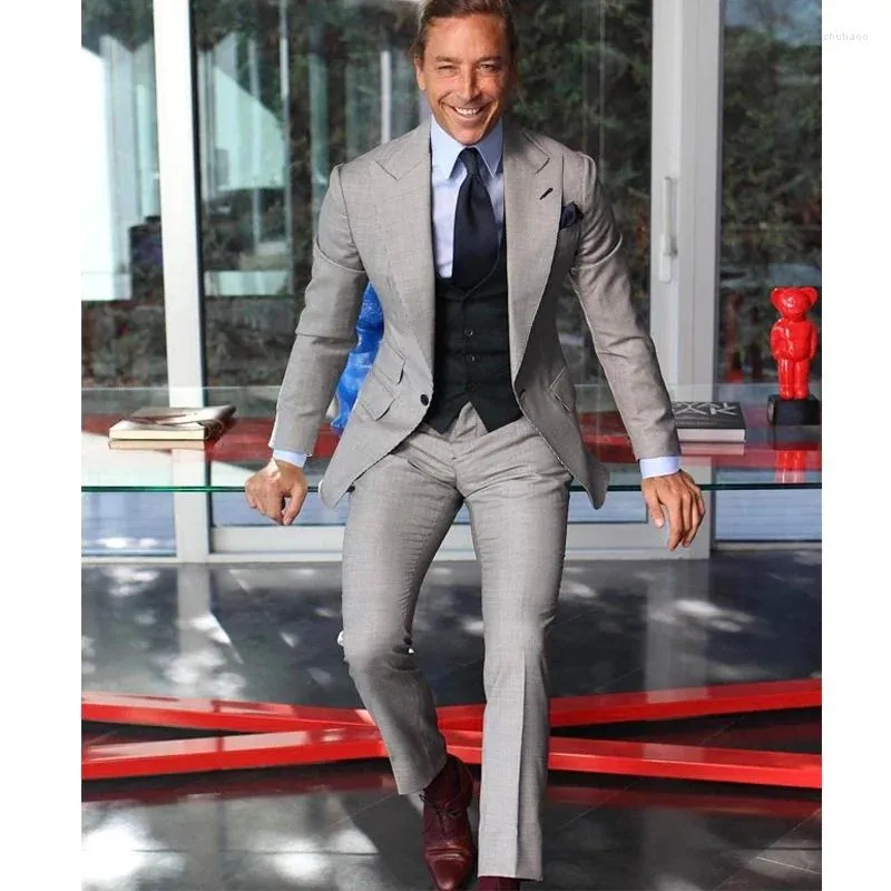Men's Suits Grey Men Beach Slim Fit 2 Pieces Peaked Lapel Wedding Groom Male Blazer With Pants Fashion Costume Set
