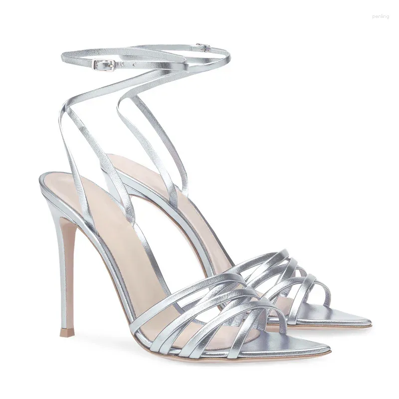 Sukienka butów est moda moda otwartego palca srebro srebrny patent skórzany cienki obcas gladiator sandały Sandały Pasek Cross High 34-45