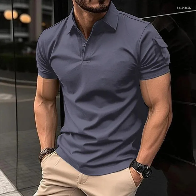 Mannen Polo 2024 Zomer Mannen Casual Korte Mouwen Polo Shirt Mode Arm Pocket Revers T-shirt Kleding Top