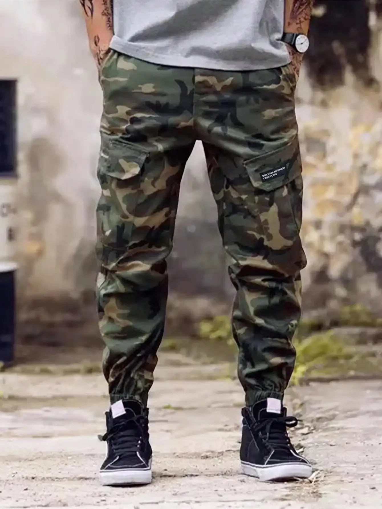 Misto cotone Camo Multi tasche con patta Pantaloni cargo da uomo a gamba dritta Pantaloni larghi casual da esterno Pantaloni da lavoro tattici per uomo 240220