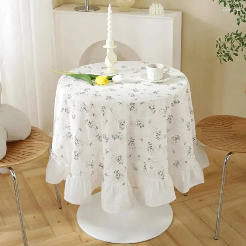 Table Cloth Cotton Blend Falbala Round Tablecloth Printed Machine Washable Farmhouse Cover For Patio Picnic Dining Room