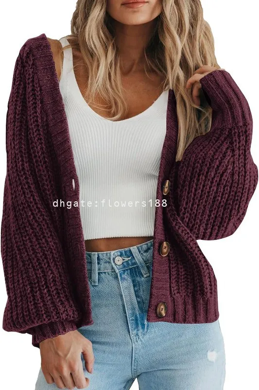 Kobiety swetry damskie Chunky V Neck Sweet Sweater Kanton Button Down Winter Ubrania na ciepło