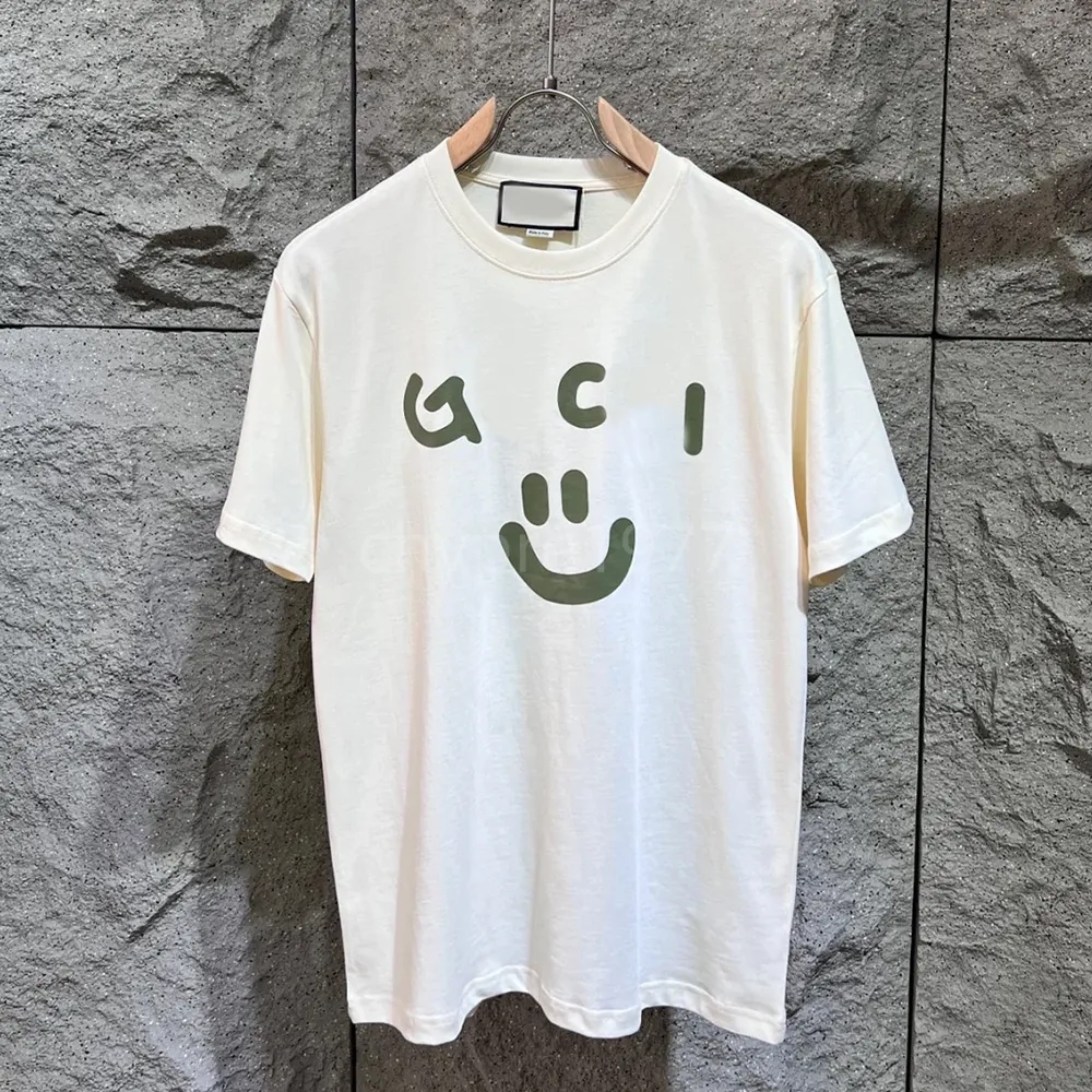 T-shirt di design maglietta con stampa di lettere viso sorridente t-shirt in puro cotone girocollo a maniche corte T-shirt uomo donna unisex