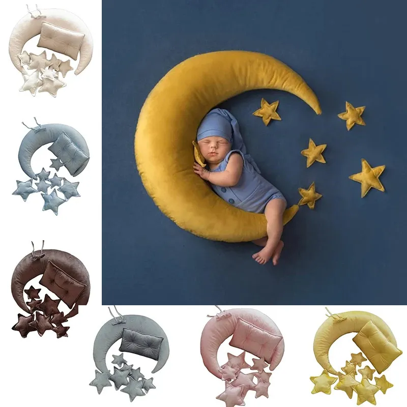 Born Pography Props Bambino in posa Luna Stelle Cuscino quadrato Mezzaluna Kit cuscino Neonati Po Riprese Accessori fotografici 240219