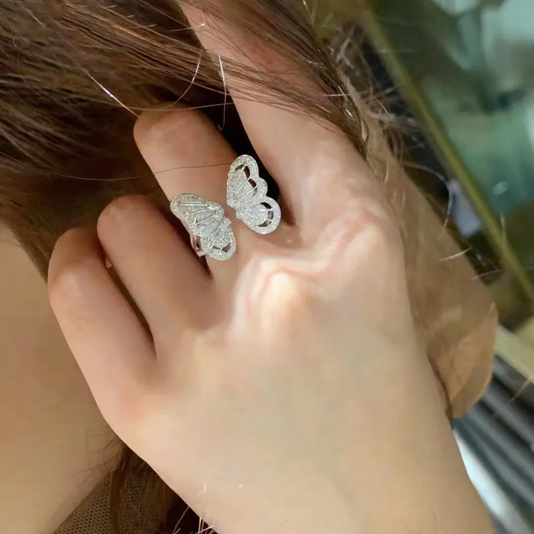 Choucong Ins Anelli nuziali più venduti Gioielli di lusso Argento sterling 925 Pavimenta bianco 5A Zircone cubico Diamanti CZ Pietre preziose Festa Eternità Anello a farfalla aperto Regalo