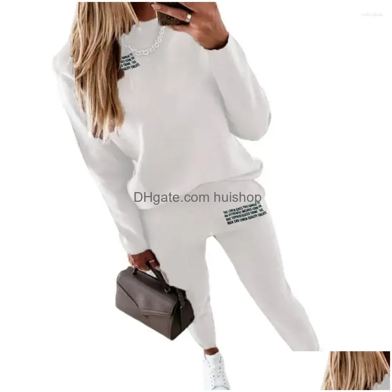 womens two piece pants 2 pcs/set chic sweatshirt sweatpants set pockets soft casual pure color