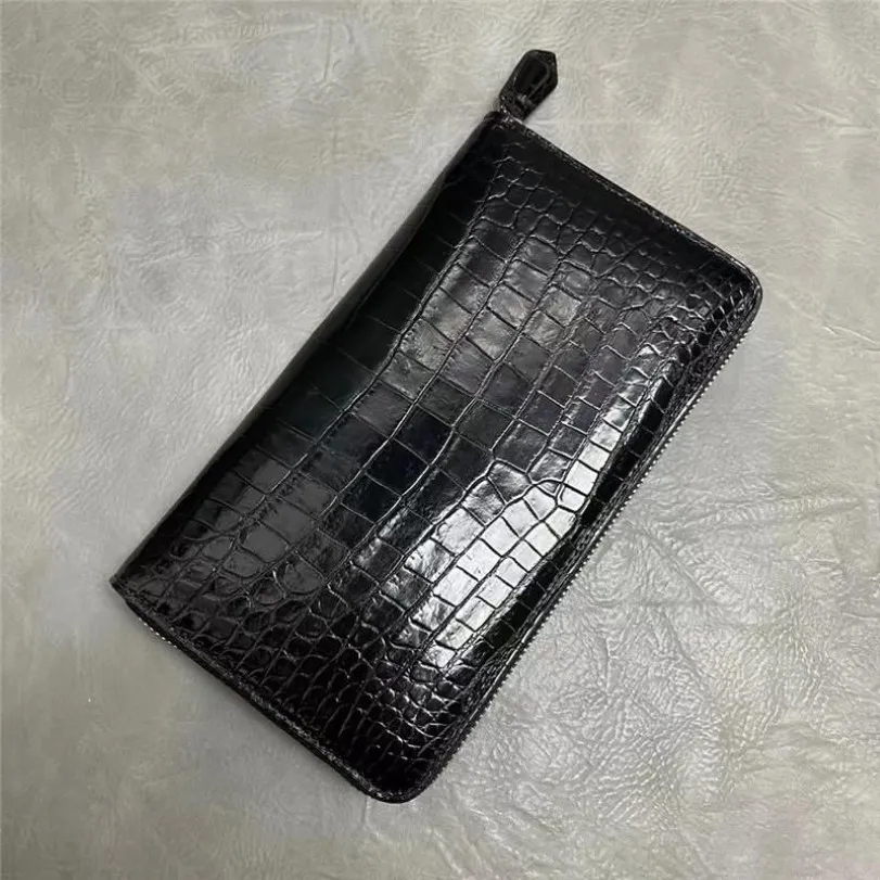 Authentic Real Crocodile Belly Skin Businessmen Card Holders Long Wallet Genuine Alligator Leather Male Large Phone Clutch Purse244I