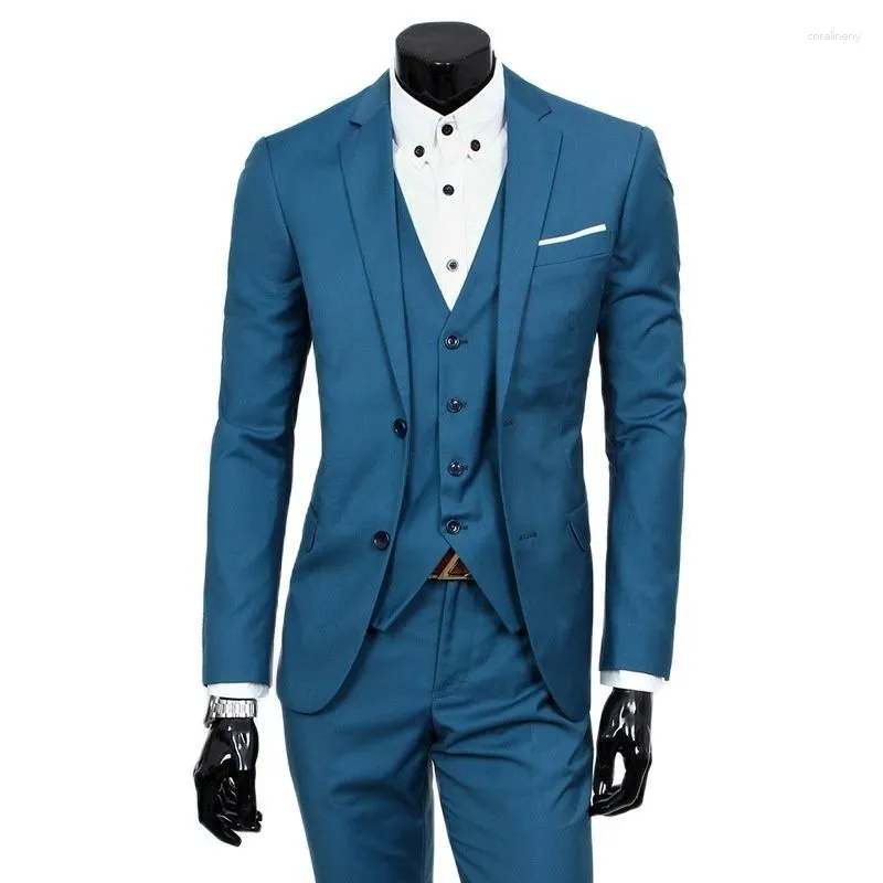 Costumes masculins pour hommes Suit 3 pièces à deux bouton affaires ajustement décontracté banquet de mariage approprié et robes de soirée veste gilet avec pantalon