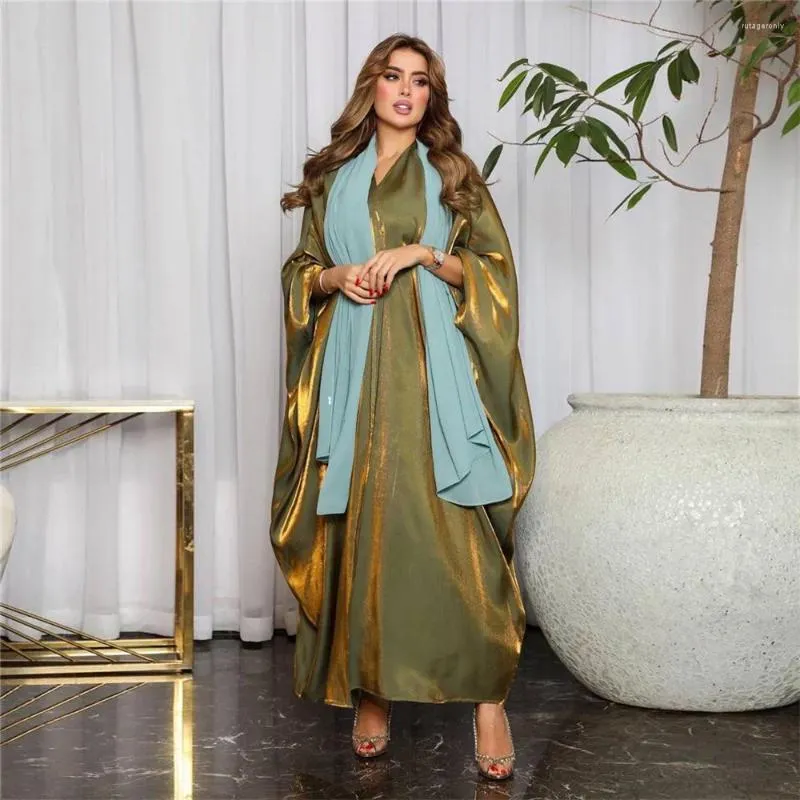 Etniska kläder Summer Kimono Abayas för kvinnor Modest Muslim Moroccan Dubai Fashion Casual Open Abaya Silk Satin Corban Eid Al Adha 2024