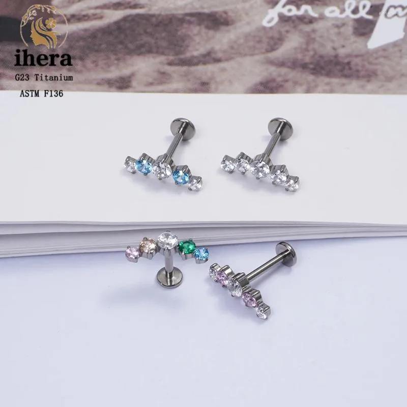 Boucles d'oreilles G23 Piercing en titanium pour femmes ASTM F136 16G INCLAY ZIRCON OEUR tragus cartilage Helix Conch Jewelry