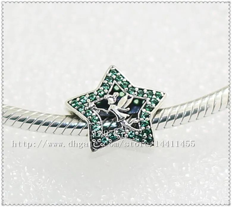 Neue Tinker Bell Star Charm-Perle aus 925er-Sterlingsilber mit blaugrünem Cz, passend für europäische Schmuckarmbänder und Halskettenanhänger2137896