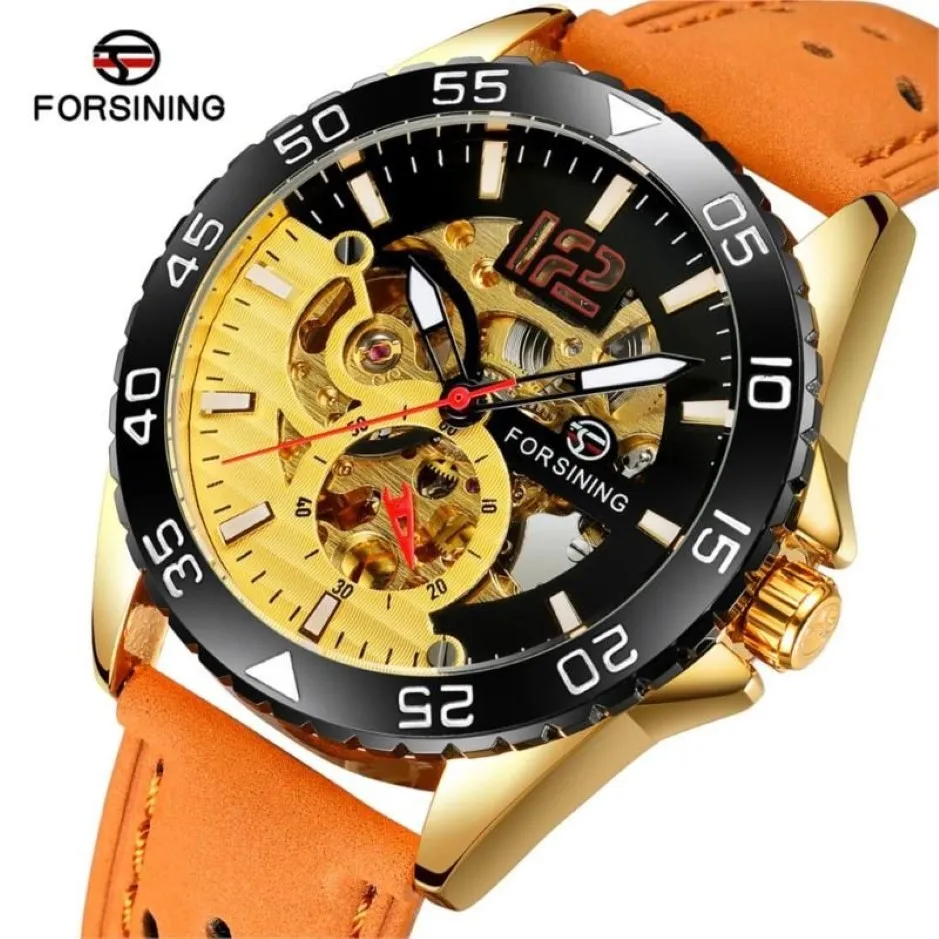 Hommes mode décontracté Hublo montre automatique mécanique Reloj Hombre haut en cuir montres Forsining montres-bracelets 204A