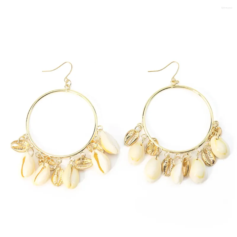 Pendientes colgantes Retro Concha Natural Jhumkas Concha Caracol Borla Encantos Bohemio Oído Gota Gran Círculo Redondo Declaración Mujer Joyería Regalo