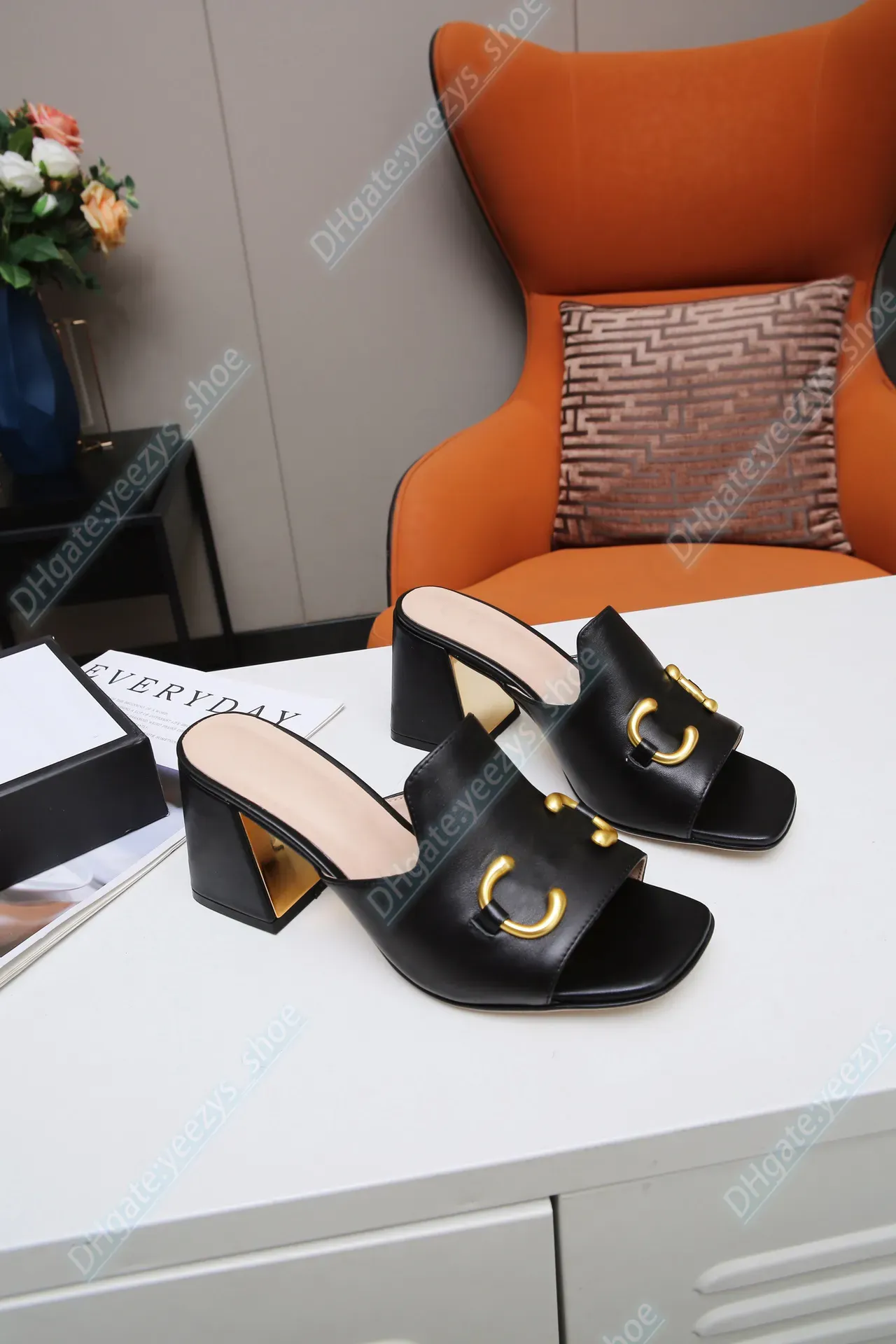 Women s Designer Slides Luxury Gold Horsebit Leather Summer Sandals