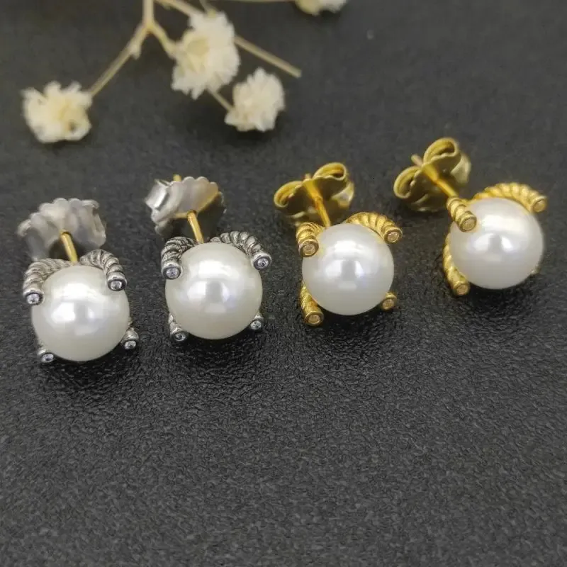 David.Manyuramerican Luxury Brand Jewellery High Quality 925 Silver Four Claw Pearl StudEarrings for Women Thrick Gift240220