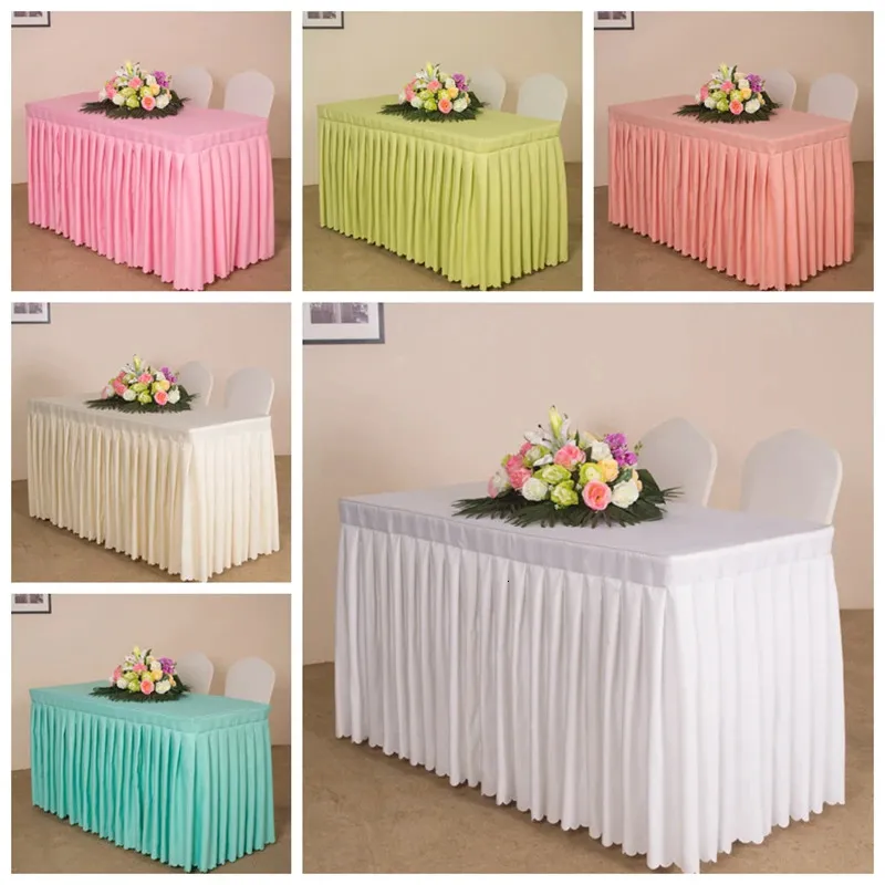 Table de couverture de boîte de tissu Table entière rectangulaire de mariage avec jupe Swag Ruffle Style Party El Meeting Banquet Show Décoration 240220