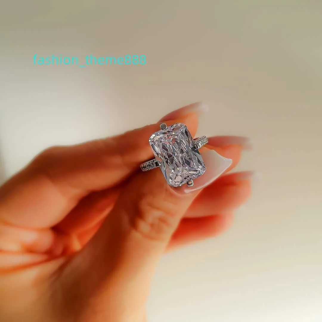 Anillo de compromiso ostentoso con micro pavé de circonia cúbica, joyería de diamantes rectangulares con eslabones finos, anillo de boda para mujer