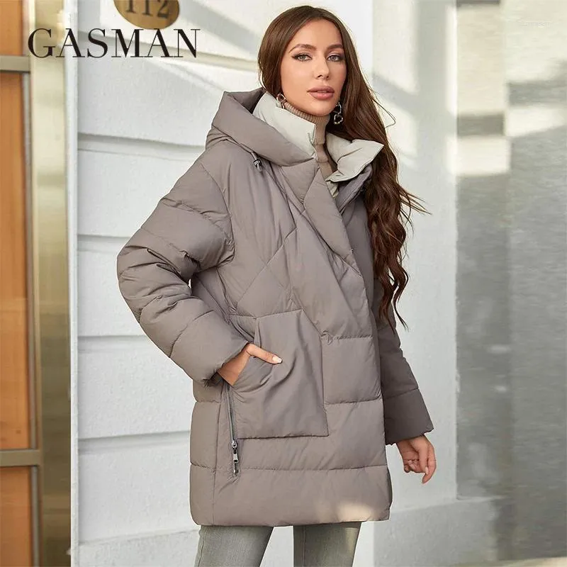 Women's Trench Coats GASMAN 2024 Winter Parkas Medium Length Slim Casual Hooded Warm Down Jackets Female Women 83918