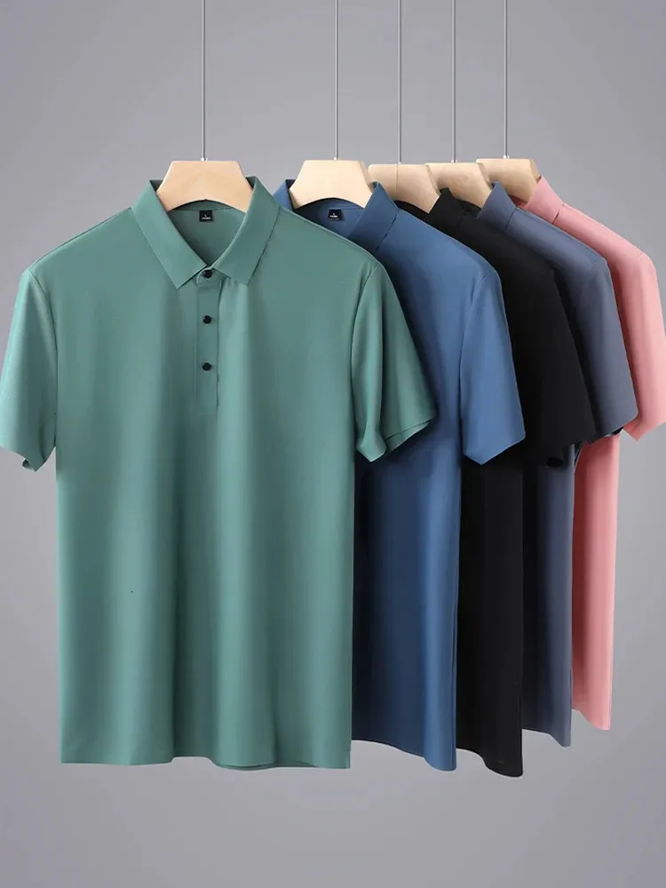 Summer Men Polo koszulka Klasyczna koszulka z krótkim rękawem oddychająca chłodzenie Szybkie suche nylonowe polo Men T-shirt plus rozmiar 8xl 240221