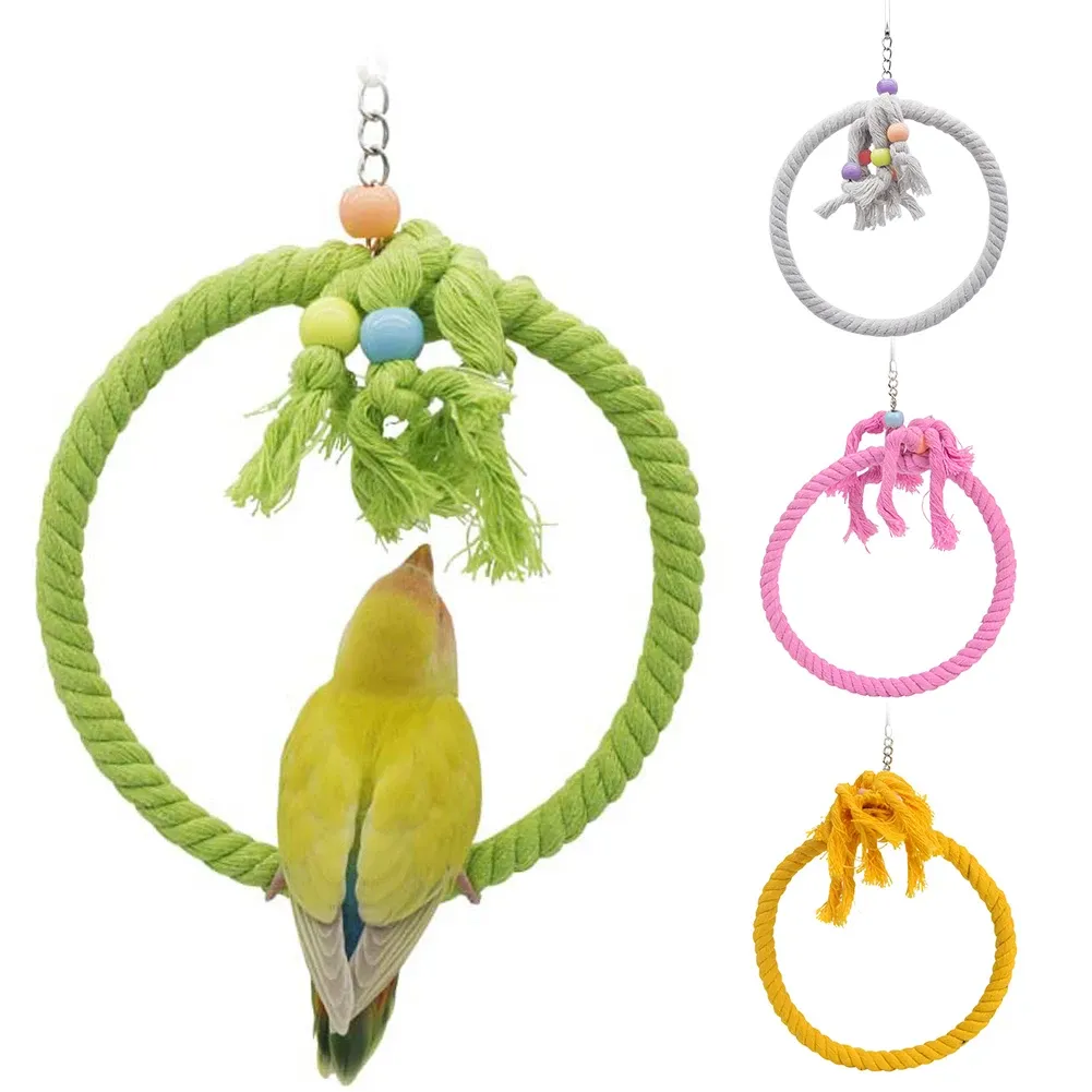 Gaiolas para animais de estimação, papagaio, pássaros, brinquedo, corda de algodão, círculo, suporte, mastigação, pendurado, balanço, escalada, brinquedos para calopsita