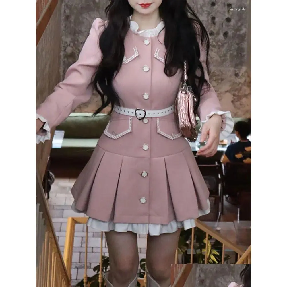 Basic Casual Jurken Winter Riem Vintage Lolita Mini Jurk Vrouwen Kawaii Een Stuk Femalework Koreaanse Elegante Partij 2023 Drop Delive Dhil9