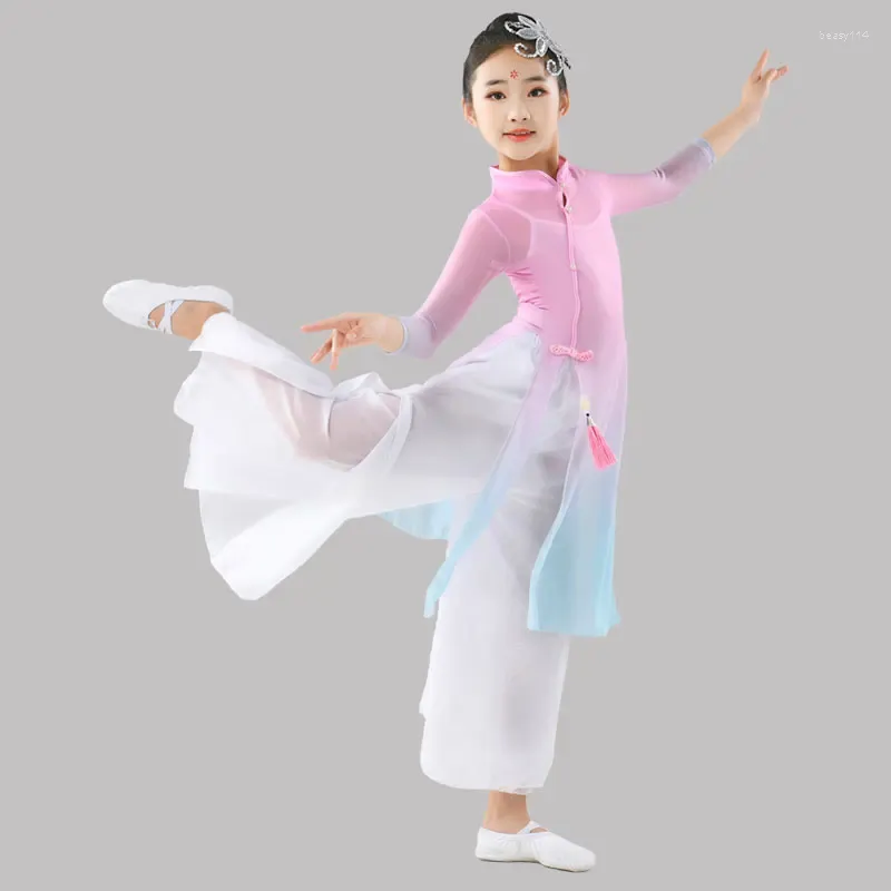 Stage Wear Girl's Classical Dance Qipao Body Charm Gauze Clothing Fan Umbrella Chinese Performance