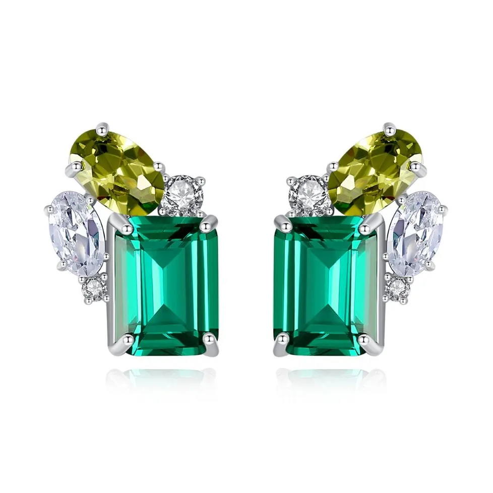 Emerald gemstone stud earrings S925 silver shiny zircon earrings European temperament niche design jewelry2466