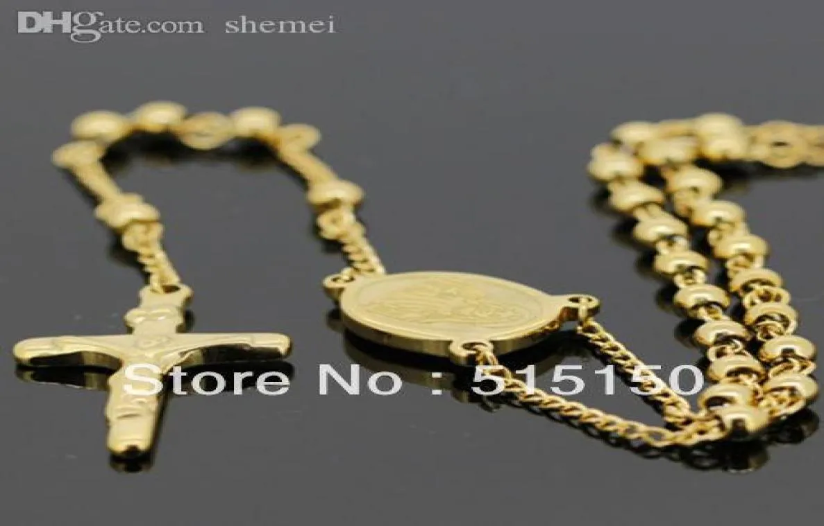 WholeSTAINLESS STEEL GOLD ROSARY CHAIN NECKLACE24quot 53quot4mm22g Factory expert design Quality Latest Style 6832180