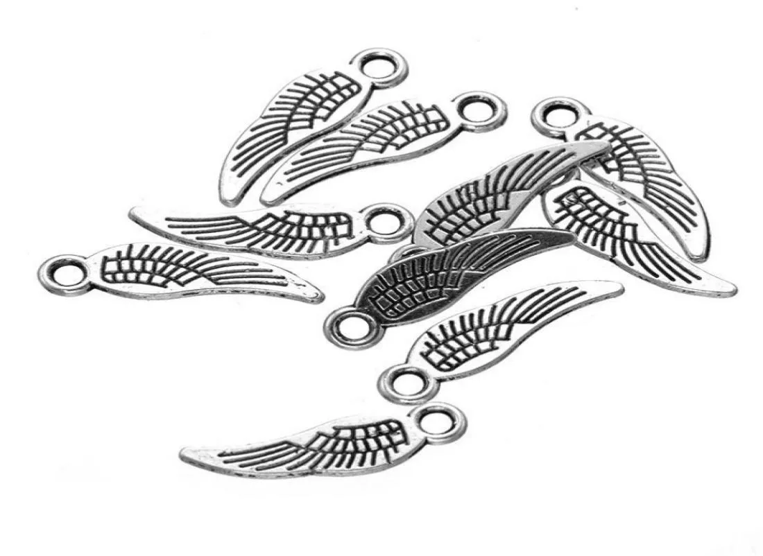 BULK 1000pcs alloy antique Silver Tone 2 Sided 186mm Angel Wing Charms pendant Collection for bracelet necklace Diy5300735