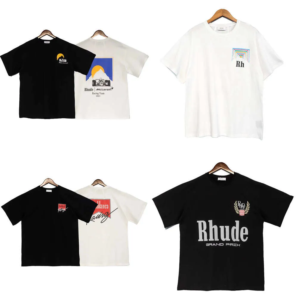 Брендовые футболки Rhude, дизайнерская рубашка, мужские шорты с принтом, белые, черные, уличные, хлопковые, модные, молодежные мужские футболки, футболка S, M, L, Xl