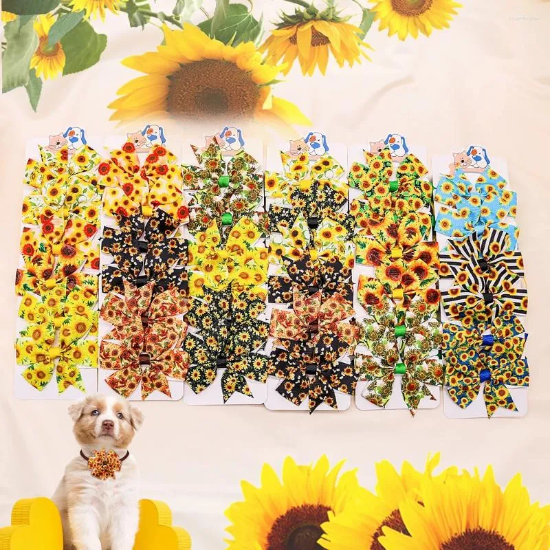 Dog Apparel 6PCS/SET Summer Decorate Bow Tie Bows Sunflower Dogs Pet Accessories For Small Adjustable Collars Supplies