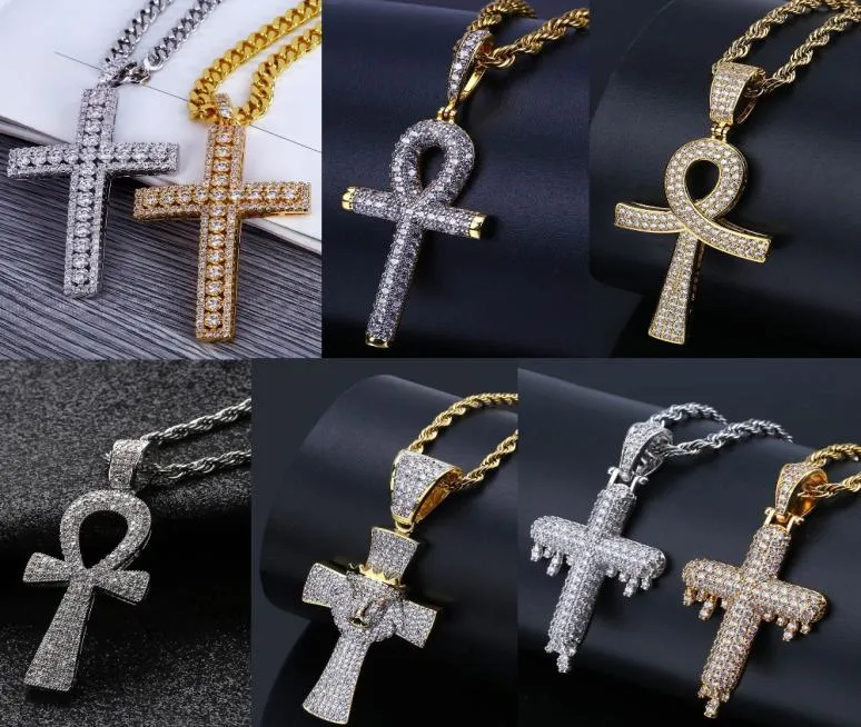 6 Stijlen Luxe Zirconia Hiphop Kruis Hanger Kettingen Voor Mannen Bling Ice Out Hip Hop Sieraden 18K Vergulde ketting3295014