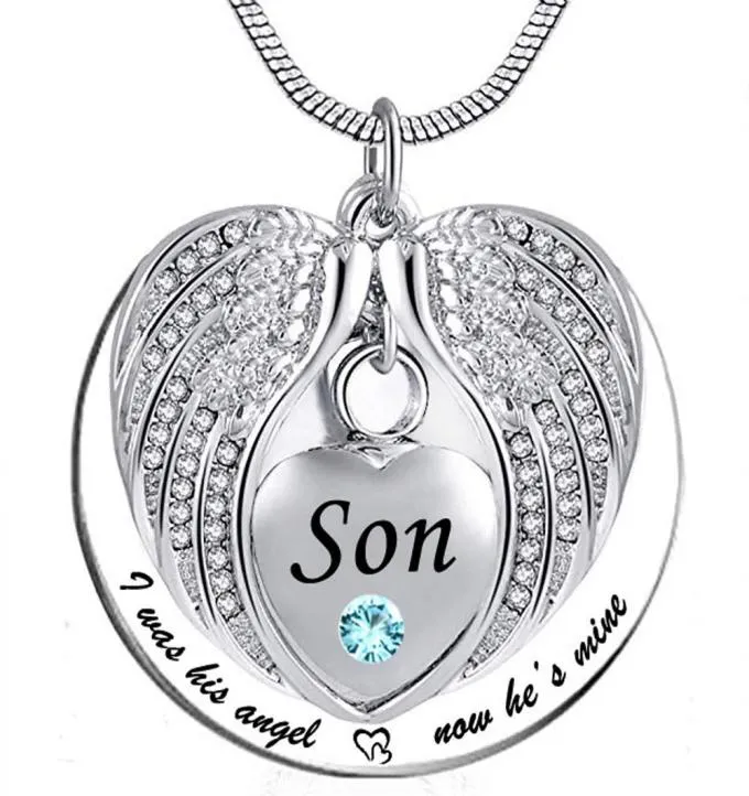 Unisex Angel Wing Birthstone Memorial Keepsake Ashes Urn hanger ketting 039i was vroeger zijn hoek nu he039s mine039 1685967