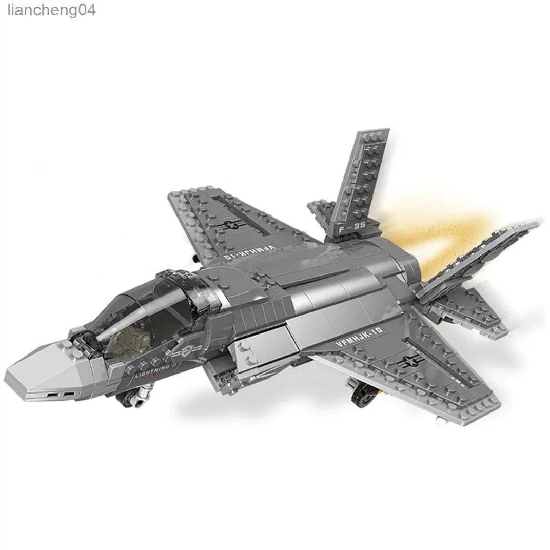 항공기 모들 646pcs 군용 F35 전투 항공기 빌딩 블록 번개 전투기 군대 무기 비행기 모델 벽돌 소년을위한 장난감 선물