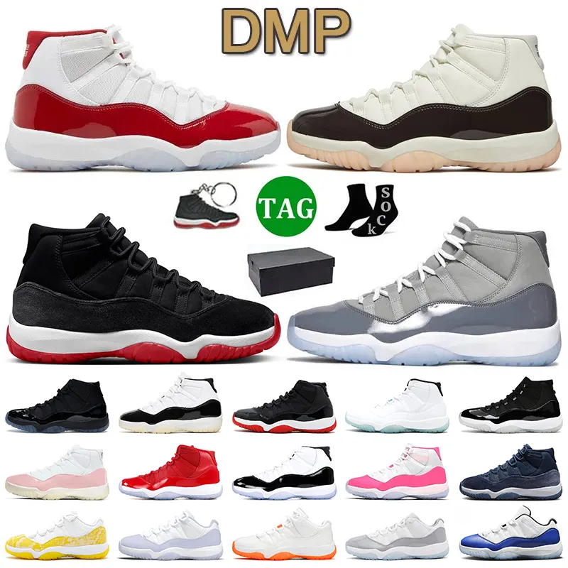 With Box JUMPMAN 11 Basketball Shoes Cherry 11s DMP Cool Grey Bred Velvet Midnight Navy Pink Women Mens Trainers Low Cement Grey Yellow Snakeskin Space Jam Sneakers