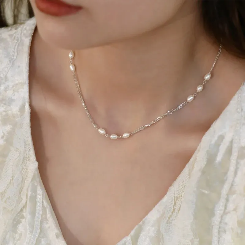 ASHIQI Collana a catena in argento sterling 925 con perle d'acqua dolce naturali per gioielli da donna multistrato 240220