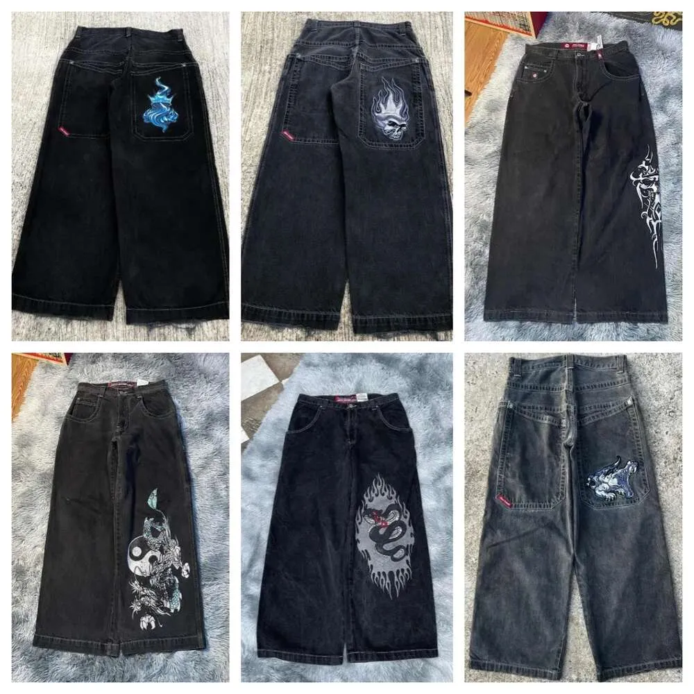 Designers atacado jeans masculinos streetwear jnco y2k hip hop cartoon impressão gráfica vintage baggy calças pretas homens mulheres cintura alta calças largas