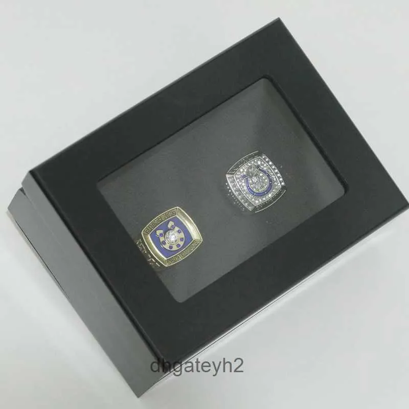 FCOL Band Rings Rugby 1970 2006 Indianapolis Pony Championship Ring Set 2 scatole in legno massiccio nero Jrxz