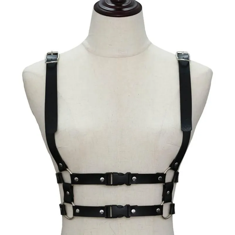Belts Handmade Leather Body Harness Women Punk Goth Adjustable Chest Lingerie Gothic Garter Belt Crop Top287O