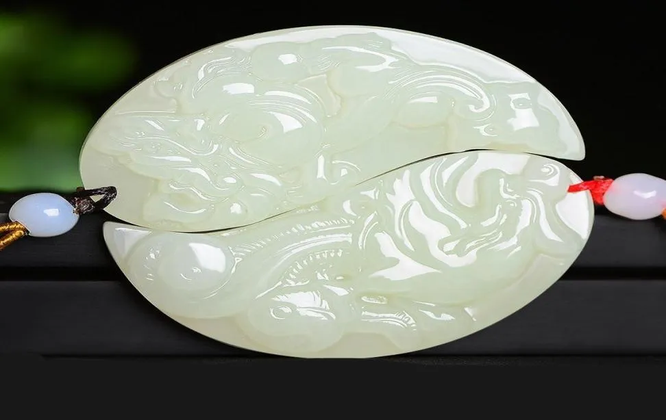 HXC Xinjiang Hetian Jade White Para Wisiant Para Dragon i Phoenix z Tai Chi Fish Men039s i Women039s Jade3356563