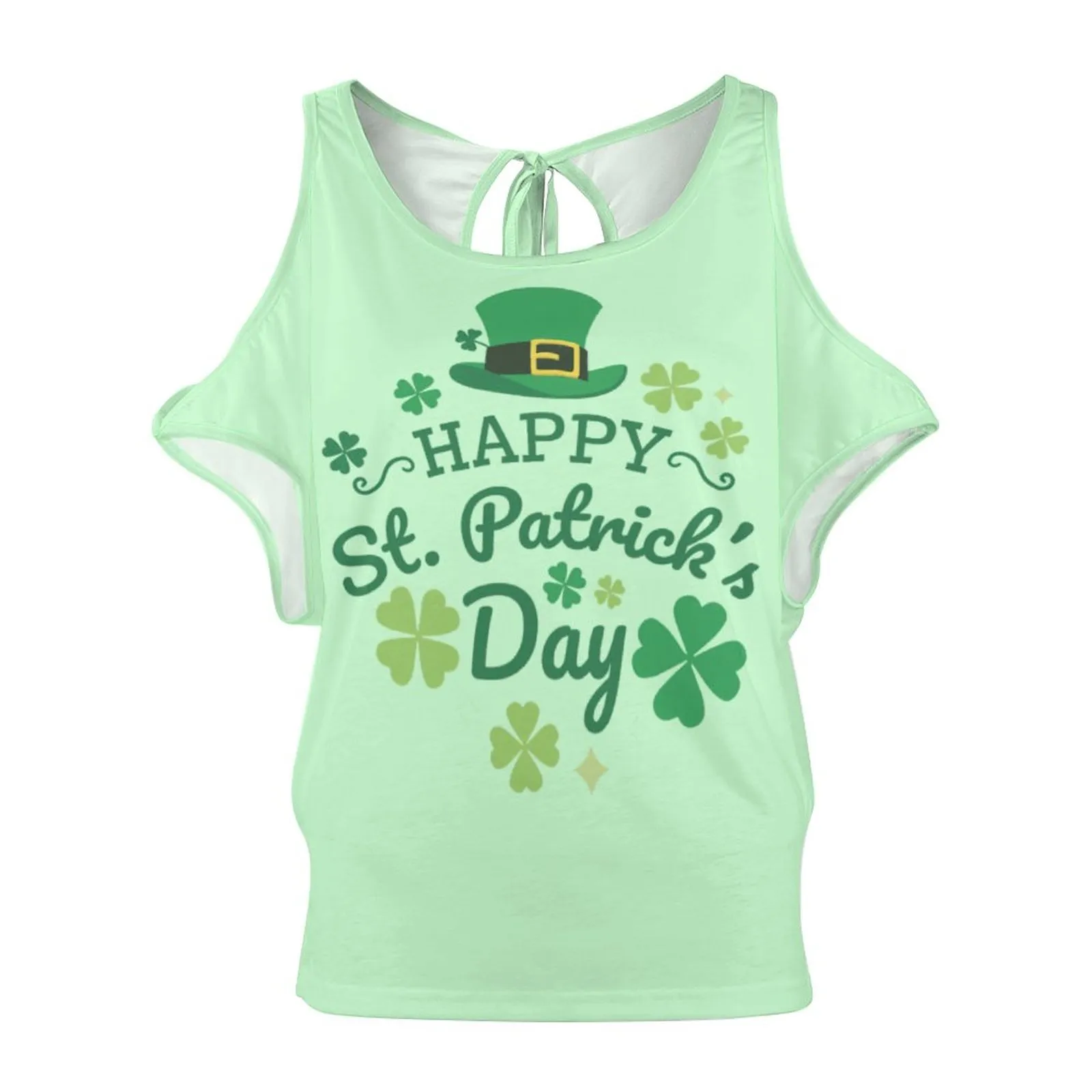 Off-the-shoulder T-shirt with low neckline and short sleeves Breathable fashion All gifts St. Patrick's Day 95% Polyester + 5% Spandex 203g bright green