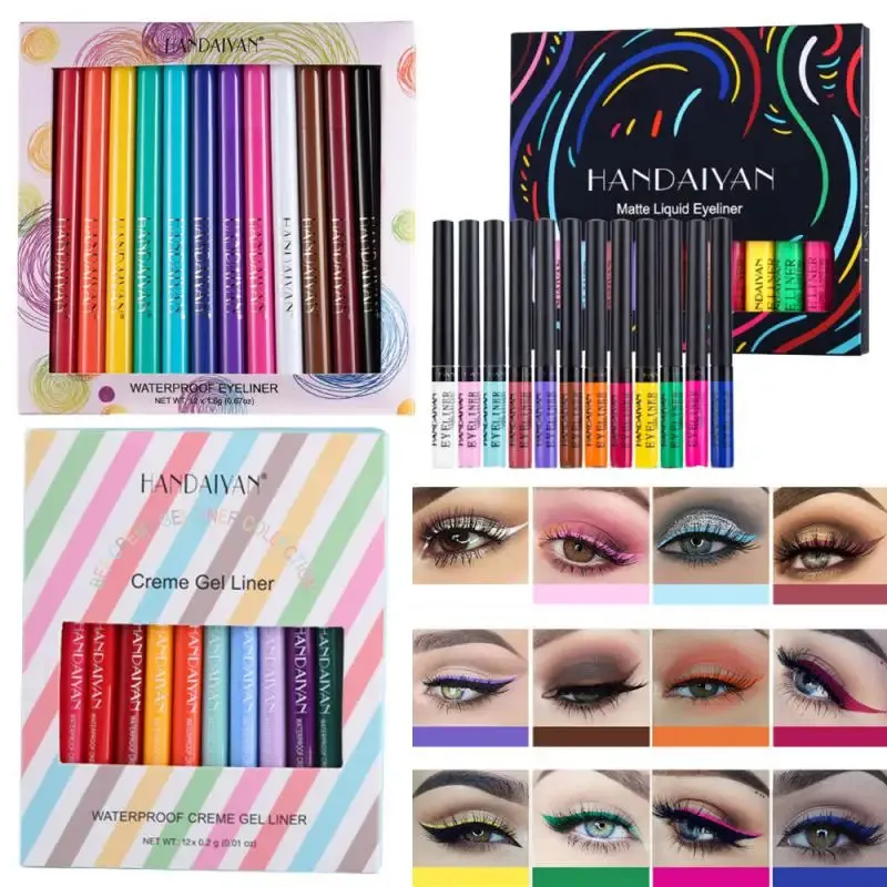 HANDAIYAN 12 Farben mattflüssiger Eyeliner-Stift-Set, schnelltrocknend, langlebig, wasserfester Eyeliner-Stift, dauerhaftes Augen-Make-up, wischfest, 240220