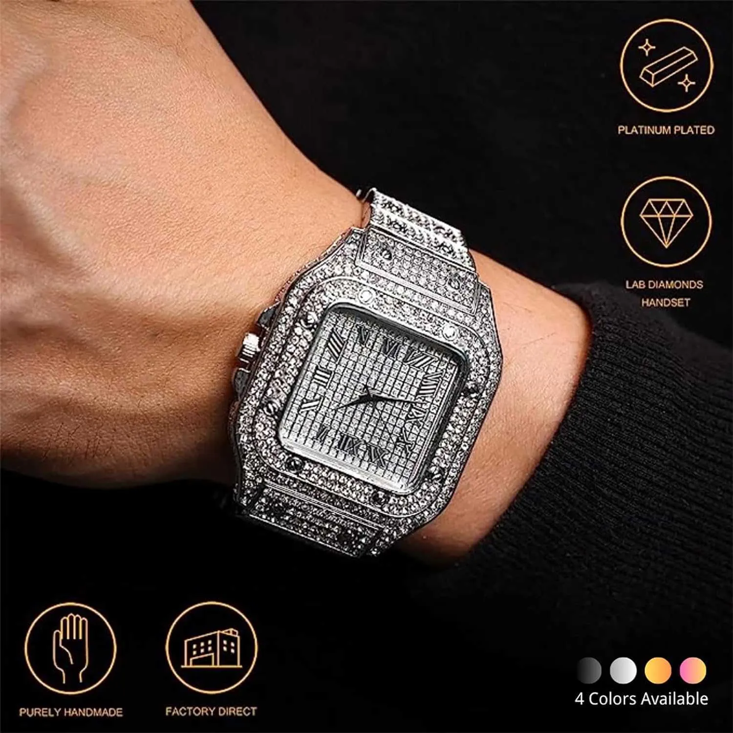 Luxury Silver Watch and Chain SetTwo pieces Dazzling watch set Lab Diamond 18\