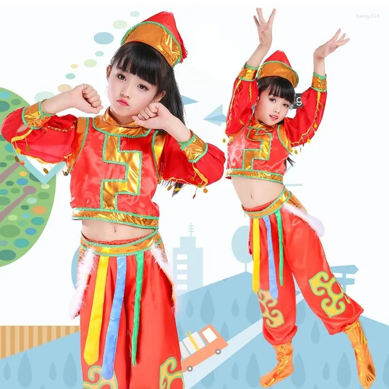 Bühnenkleidung Kinder-Grasland-Performance-Kostüme für den mongolischen Reittanz am 1. Juni