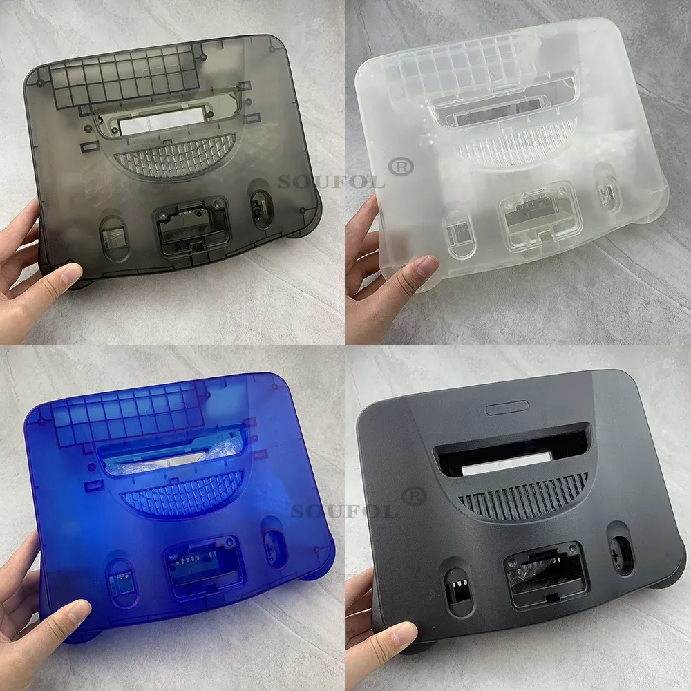 Fall Nytt för N64 Retro Videospelkonsolersättning av plast Husskal Transparent fodral för Nintendo 64 Skyddstillbehör