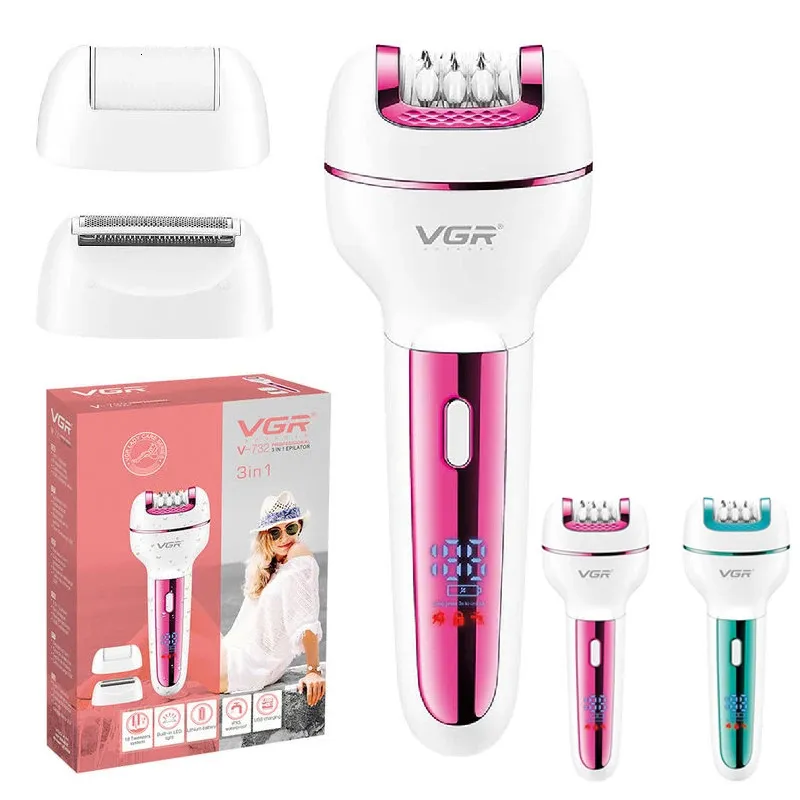 Oryginalny VGR 3IN1 Epilator Kobiet Electric Golarka do twarzy do ciała ładowania Lady Trimmer Usuwanie włosów bikini nogi nogi 240221