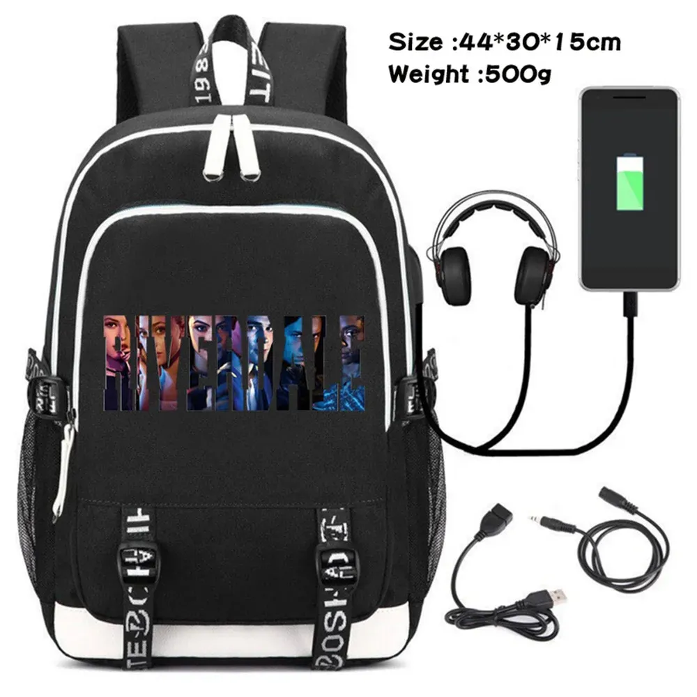 Рюкзак с героями мультфильмов Ривердейл, южная сторона, змеи, холст, рюкзак с USB-зарядкой для наушников, подростковая дорожная сумка для ноутбука, студенческая школьная сумка на молнии