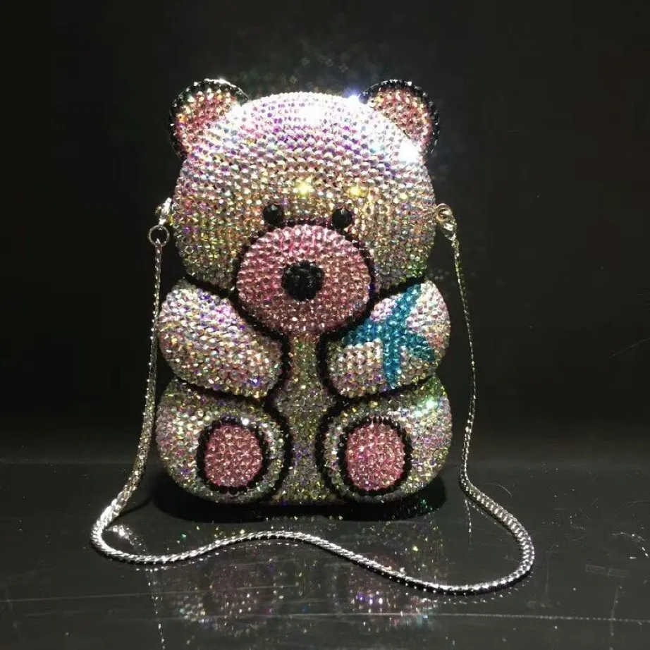 Women Hollow Out Bear Lape Crystal Clutch Bag Bag Party Party Cocktail Wallet Minaudiere Handbag Counter Gifts Q1110276G