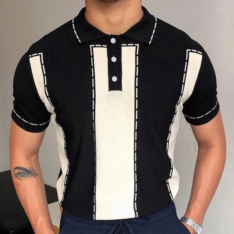 Męskie polo mody streetwear vintage patchwork contrast kolor Polo koszule mężczyźni swobodne luźne lapy na guziki guziki