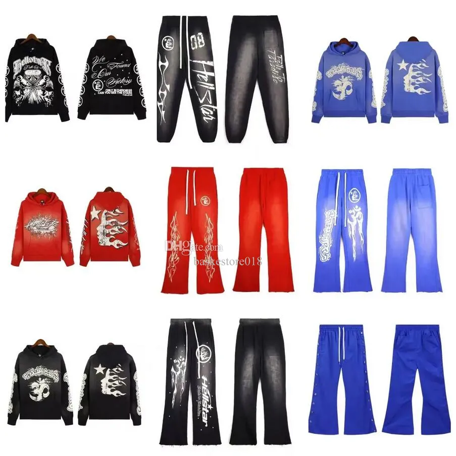 2024 Hellstar Designer Hoodie Grafische Kleding Kleding Hipster Gewassen Stof Straat Graffiti Belettering Folie Print Vintage Los Trainingspak